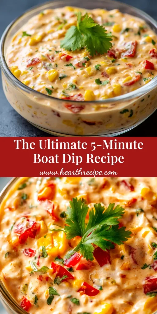 Boat Dip Recipe (The Viral TikTok Dip You'll Love) 3 A shareable pin image for the viral Boat Dip Recipe, featuring a bowl of the finished dip surrounded by tortilla chips.