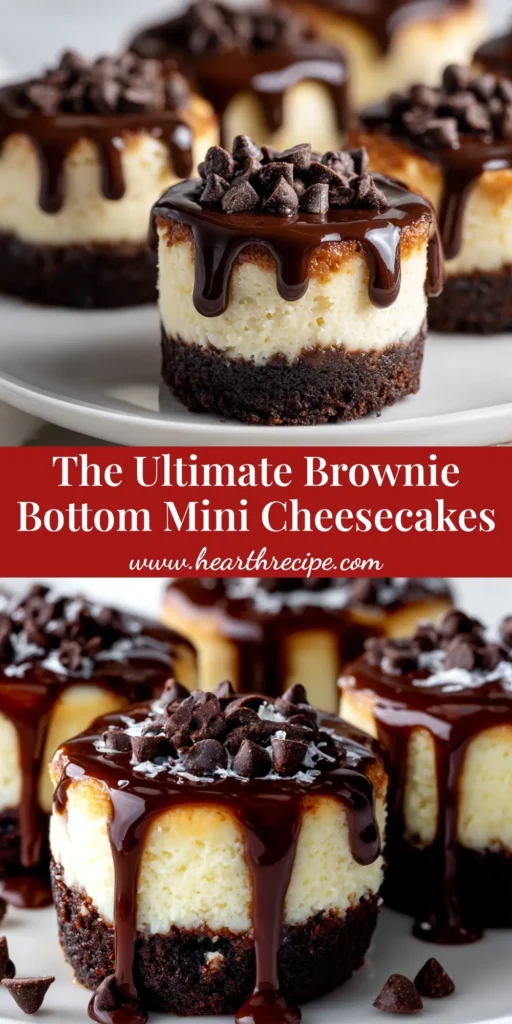 A delectable platter of Brownie Bottom Mini Cheesecakes, each featuring a rich, dark brownie base and a perfectly smooth, white cheesecake topping, ready to be served.