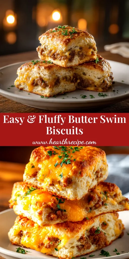 A pan of golden brown Butter Swim Biscuits fresh from the oven. The biscuits are fluffy and swimming in melted butter, ready to be served.