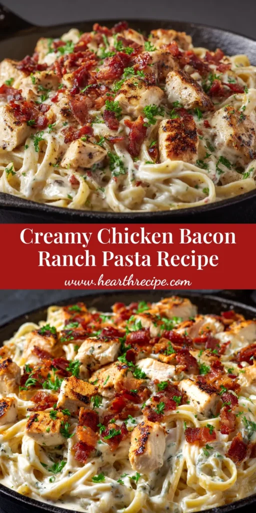 A delicious bowl of creamy chicken bacon ranch pasta, garnished with fresh chives and crispy bacon bits.