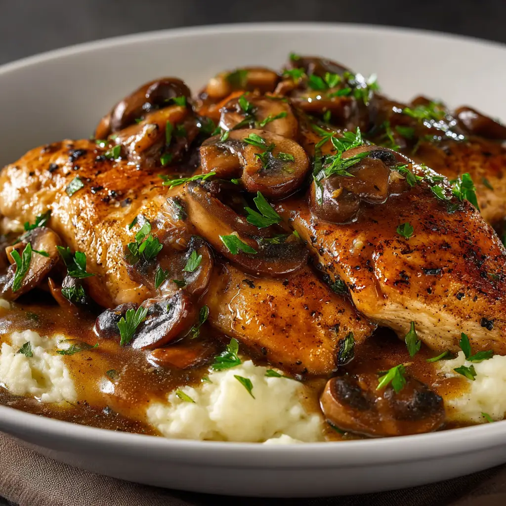 Chicken Marsala Recipe (The Best, Easiest Method) 1 A plated serving of authentic chicken marsala next to a side of creamy mashed potatoes.
