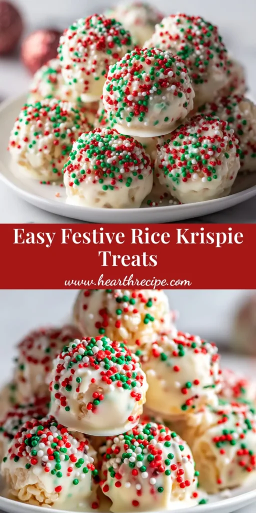 A festive platter of Christmas Rice Krispie Treats shaped like trees and wreaths, decorated with colorful holiday sprinkles.
