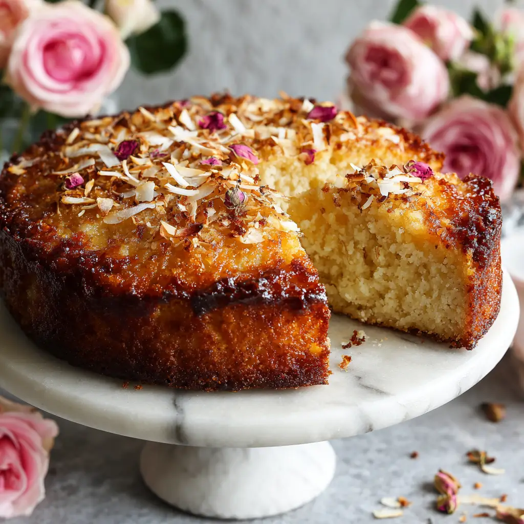 The Coconut Ricotta Cake batter being mixed in a bowl, showing the creamy ricotta and shredded coconut folded in.