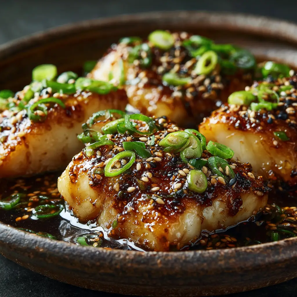 Multiple fillets of Ginger Soy Fish being cooked in a skillet, with the savory glaze bubbling around them, showcasing a key step in the recipe.