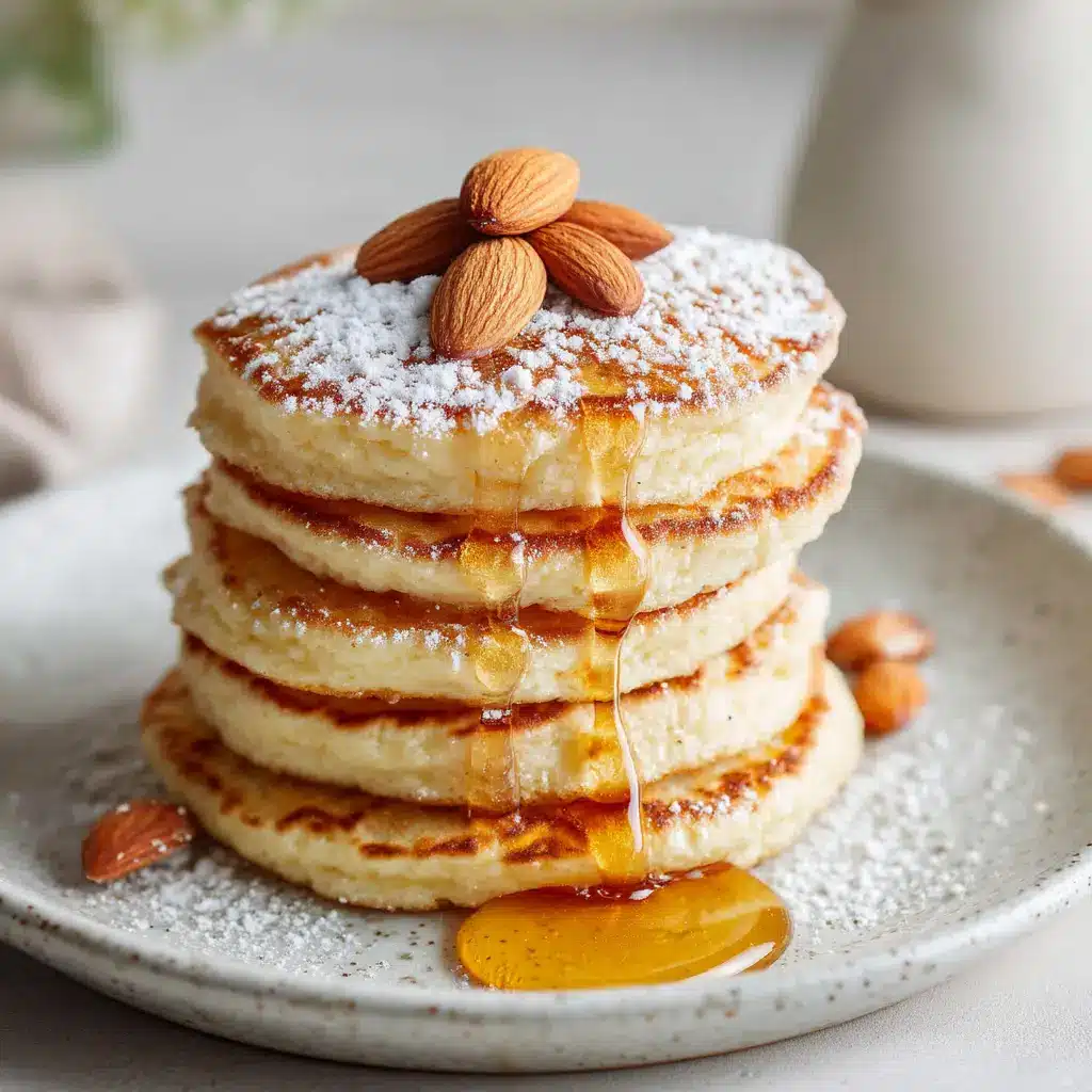 A stack of golden-brown low-carb almond flour pancakes on a griddle, ready to be served for a healthy breakfast.