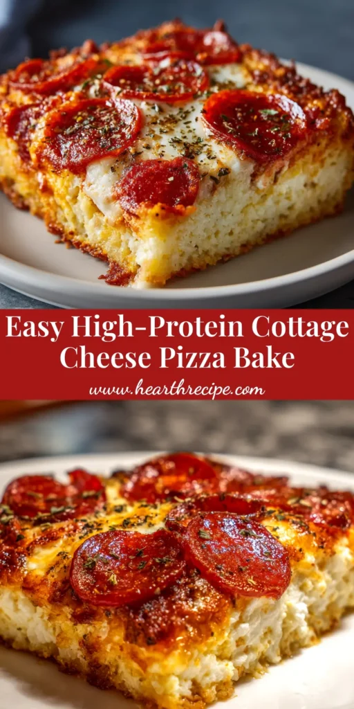 A delicious slice of Cottage Cheese Pizza Bake on a plate, showcasing its cheesy topping and firm, high-protein base. A perfect low-carb dinner recipe.