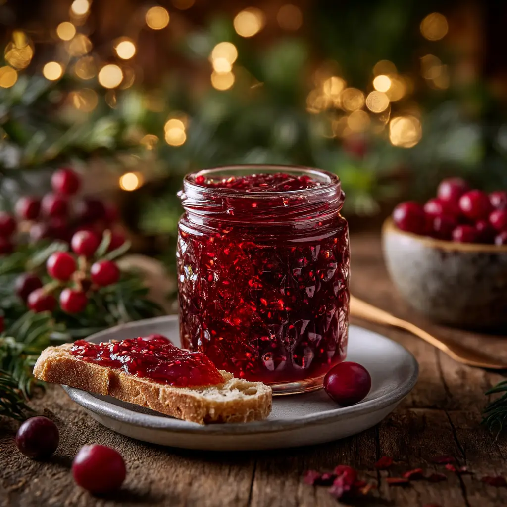 A close-up view of cranberry strawberry jam being prepared. This image showcases the key ingredients for this delicious Christmas jam recipe.