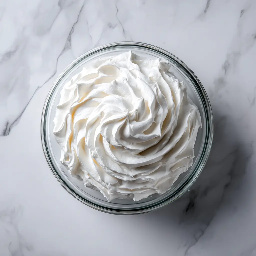 Swiss Meringue Buttercream Recipe (Silky, Smooth & Stable) 1 A spatula swirling through a bowl of finished Swiss meringue buttercream, showing its thick and pipeable consistency.