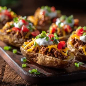 A close-up of empty, crispy baked potato skins, perfectly cooked and ready to be filled with savory taco meat.