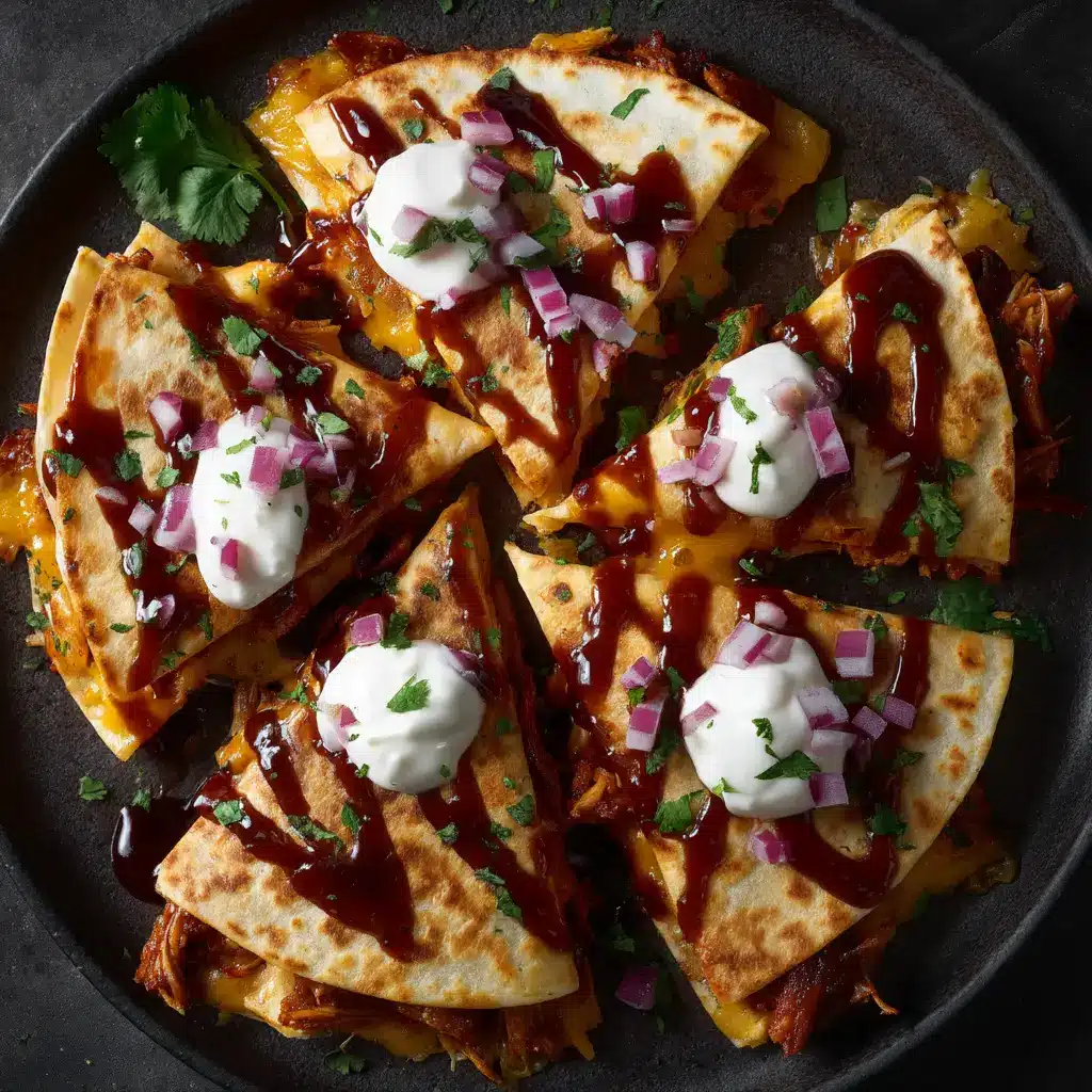 Hot Honey BBQ Chicken Quesadillas: A Sweet & Spicy Delight 1 A golden-brown, crispy chicken quesadilla in a skillet, showcasing the perfectly cooked tortilla and a hint of the cheesy filling inside.
