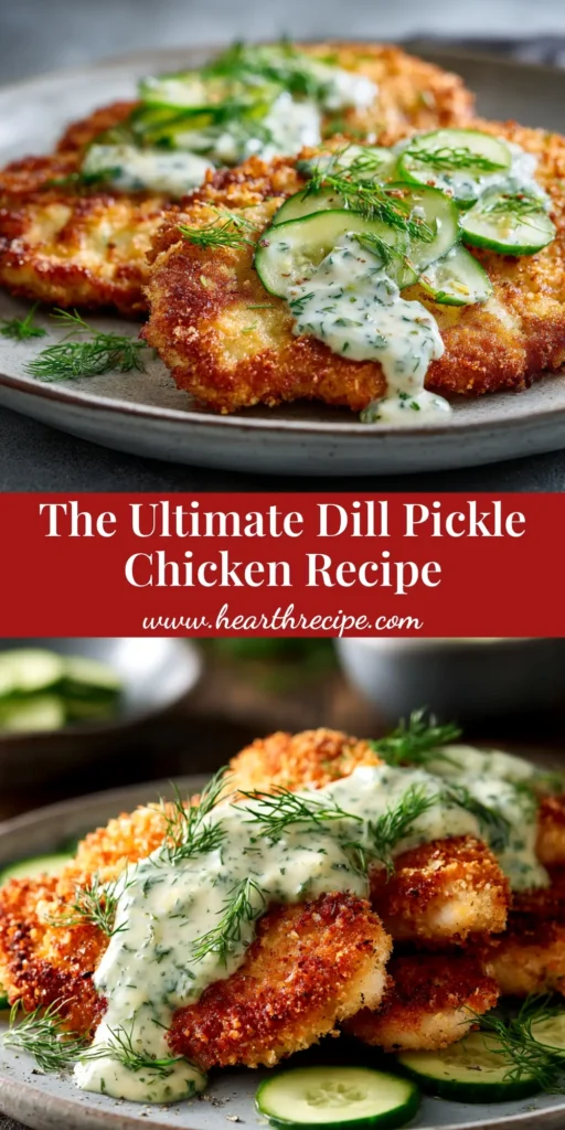 A plate of Crispy Dill Pickle Parmesan Chicken, showing golden-brown chicken cutlets with a side of lemon wedges and fresh parsley.