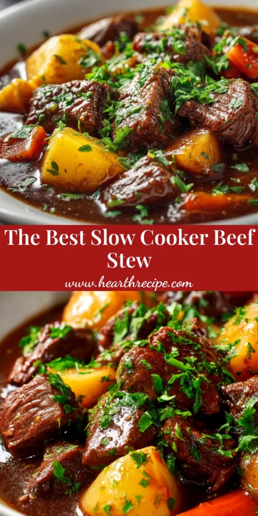 A delicious and hearty Crockpot Beef Stew in a white bowl, garnished with fresh parsley. This easy slow cooker recipe is perfect for a comforting family dinner.