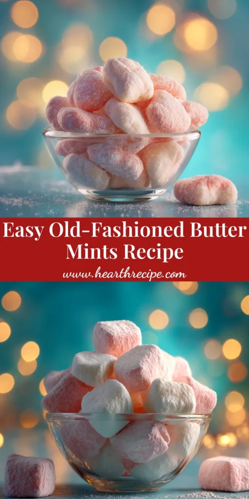 A close-up shot of homemade butter mints in pastel pink and cream colors, showcasing the easy and delicious butter mints recipe.