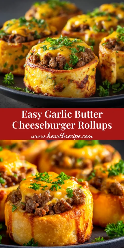 Cheeseburger Rollups: The Ultimate Easy Appetizer Recipe 4 A close-up overhead shot of golden-brown baked cheeseburger rollups arranged on a platter, ready to be served as an easy appetizer.