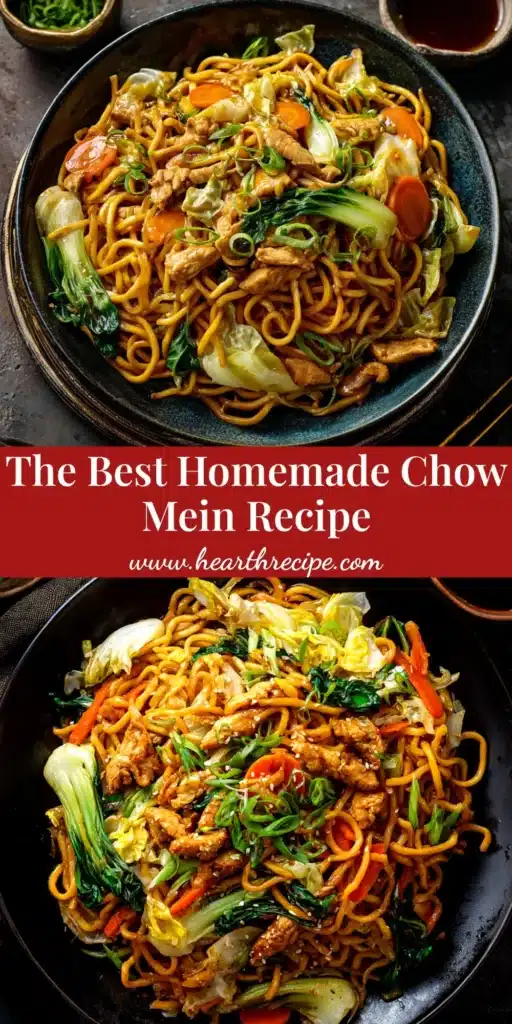 An easy and delicious homemade Chow Mein Recipe with chicken and fresh vegetables in a bowl, shown with chopsticks. This version is better than takeout!