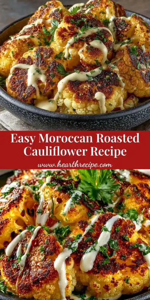 A close-up shot of delicious Moroccan cauliflower roasted to golden-brown perfection and garnished with fresh cilantro, ready to be served.