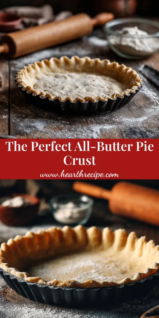 A perfect, flaky homemade pie crust recipe shown in a pie dish. The crust is golden brown and ready for filling.