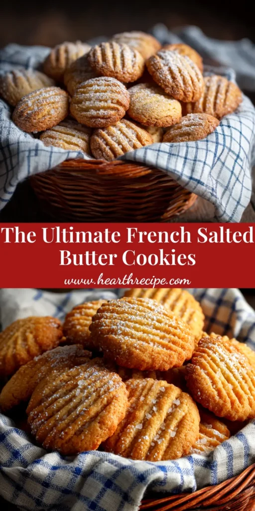 A stack of French Salted Butter Cookies tied with kitchen twine, with one cookie broken to show the sandy, crumbly texture. The perfect recipe for authentic Breton Sablés.