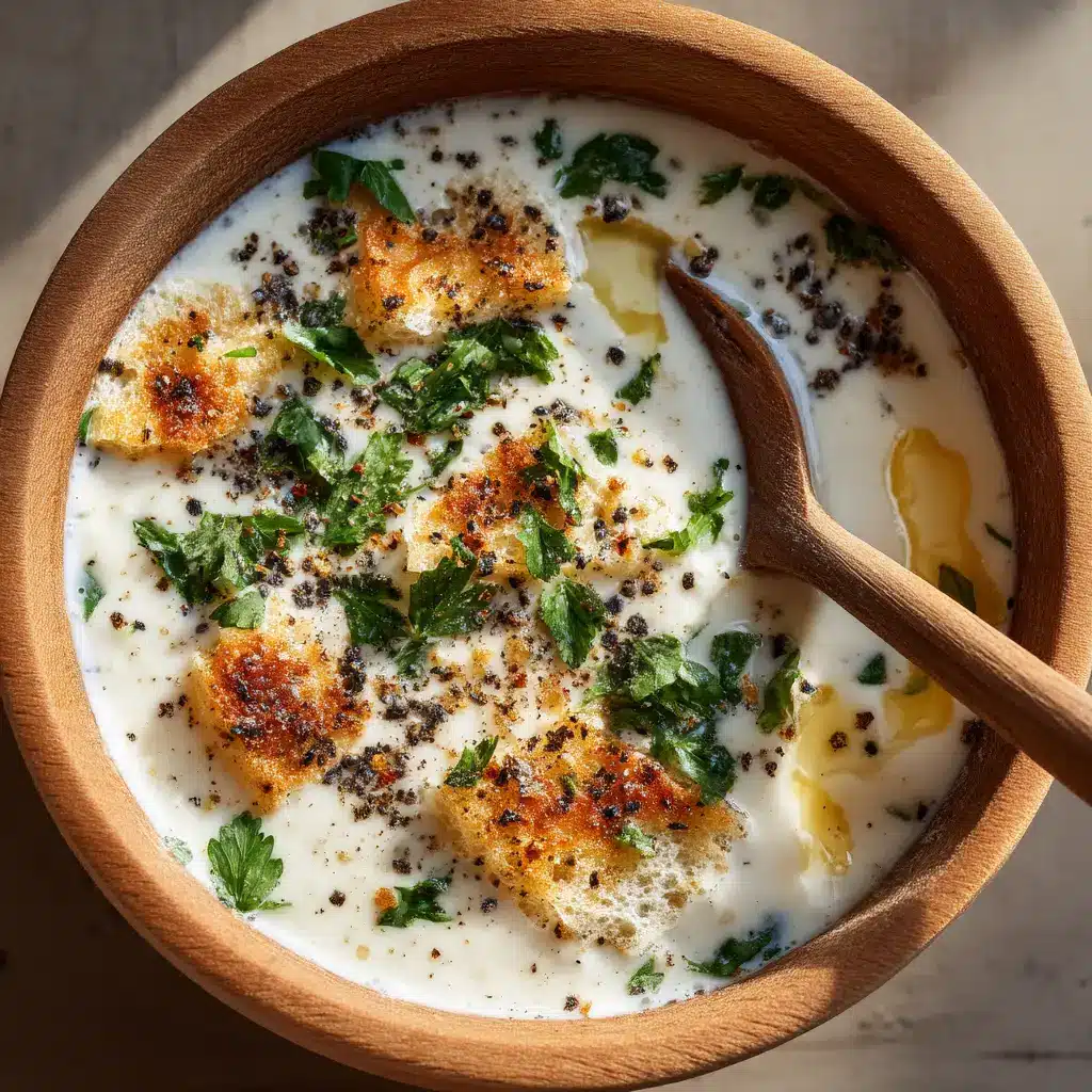 A spoonful of creamy garlic sauce being drizzled, demonstrating its perfect consistency for a pizza topping or dipping sauce. The background is slightly blurred to focus on the sauce's texture.
