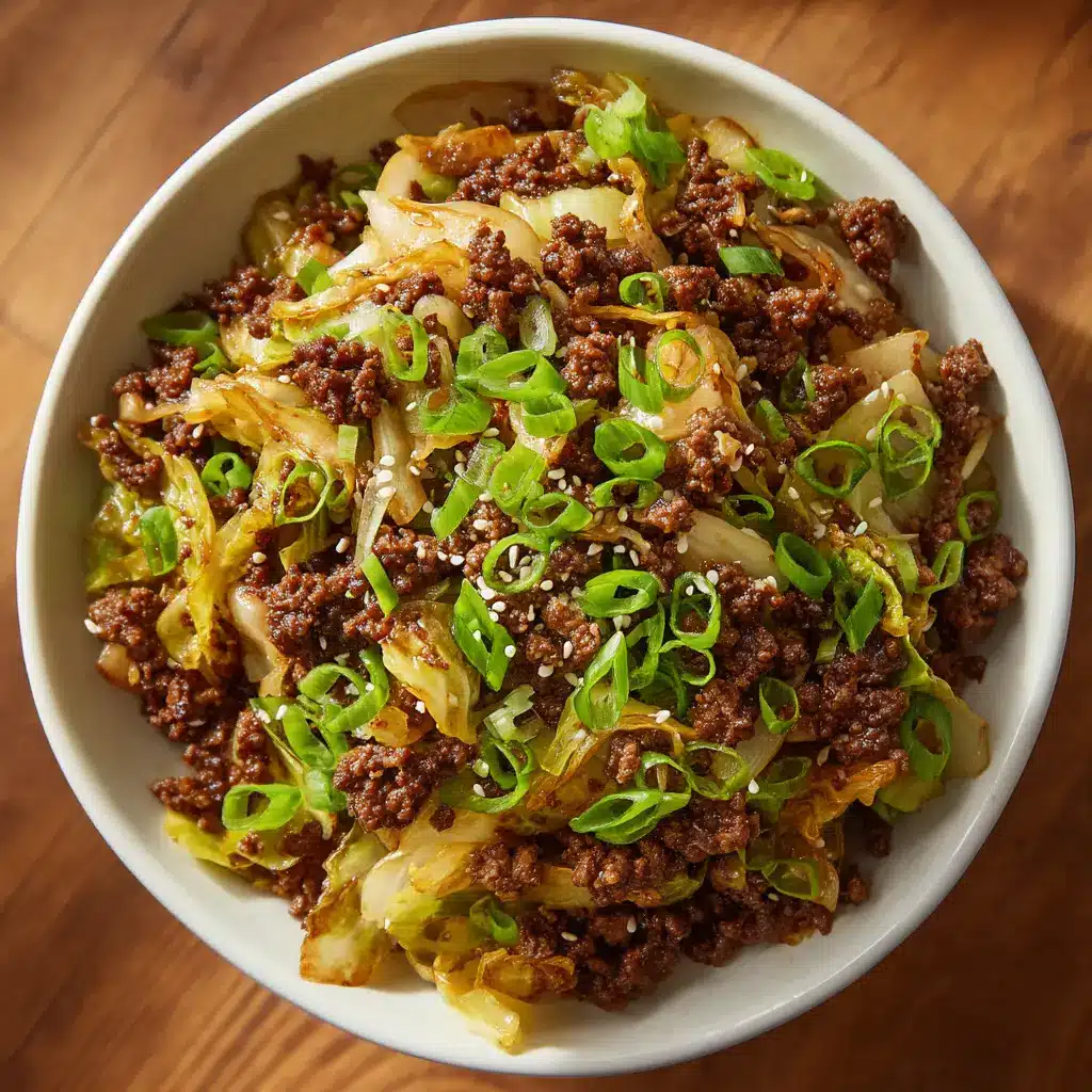 A spoonful of the healthy Asian ground beef recipe, showcasing the rich color and texture of the dish, served over cauliflower rice.