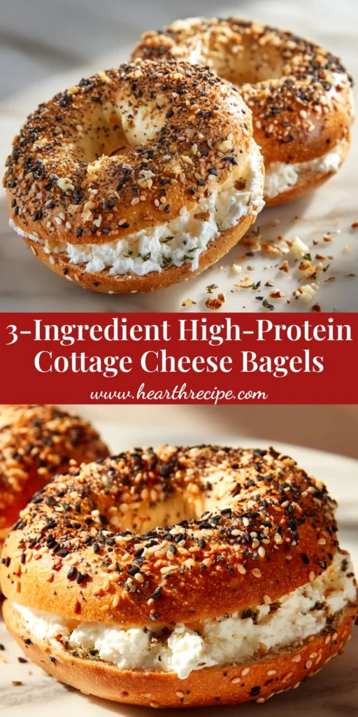 A stack of freshly baked High-Protein Cottage Cheese Bagels with a golden-brown crust and everything bagel seasoning.