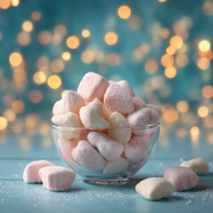 A small glass bowl filled with pastel-colored homemade butter mints, ready to be served.
