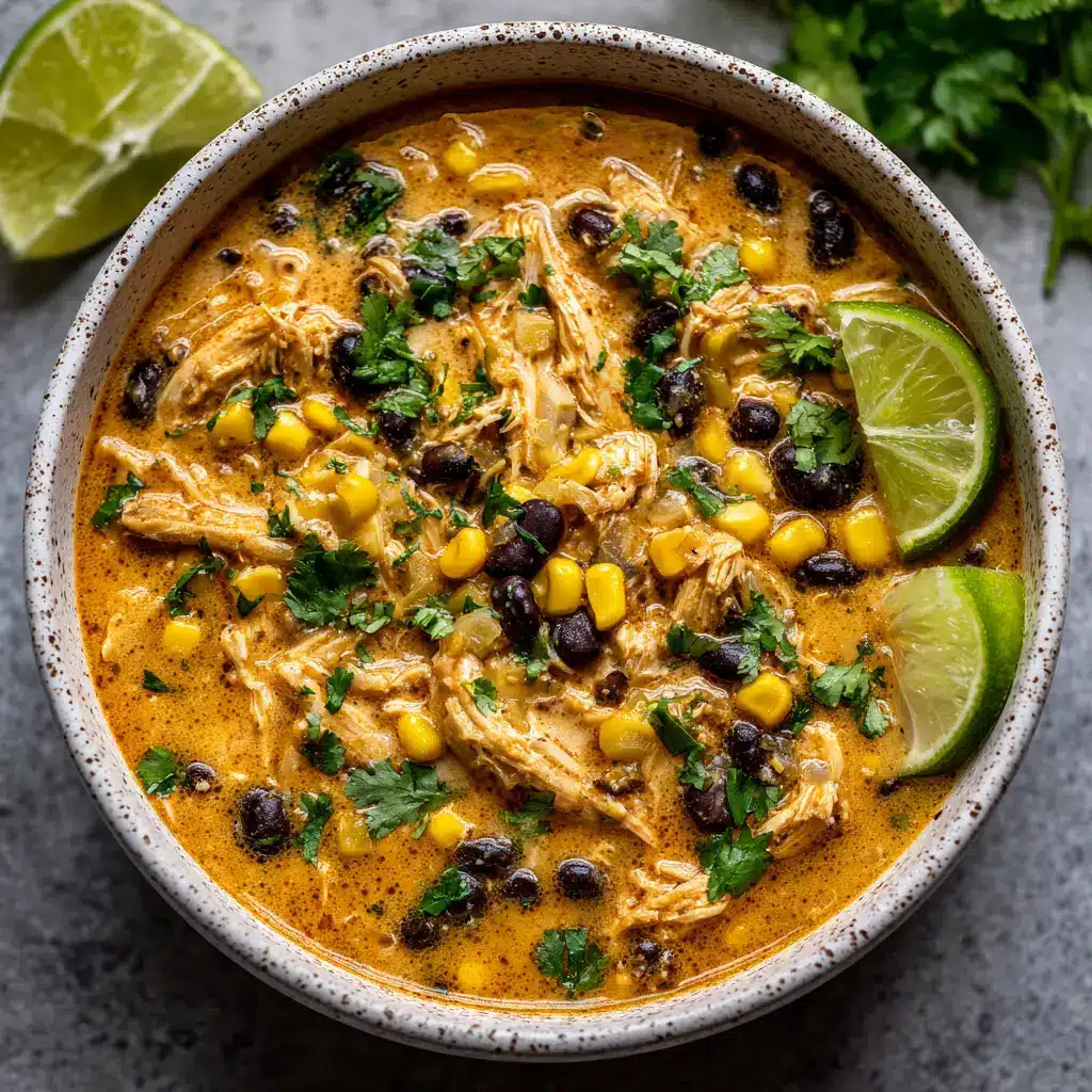 A spoonful of homemade chicken poblano soup being lifted from a bowl, garnished with fresh cilantro, showing off its rich and hearty consistency.