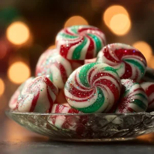 A close-up shot of homemade peppermint truffles, showing the creamy center and rich chocolate coating.