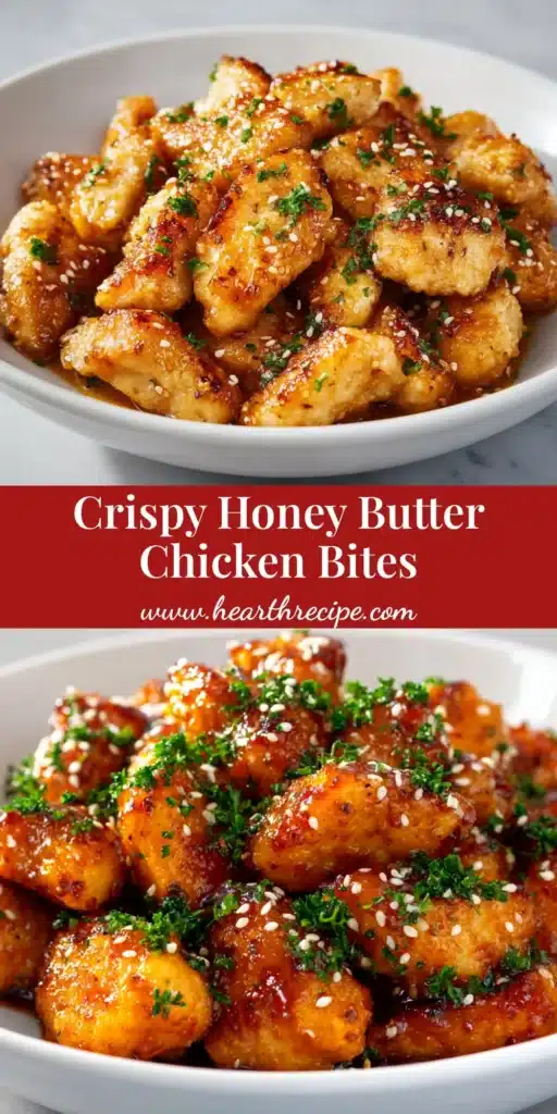 Honey Butter Chicken Bites: Crispy, Sweet & Savory 3 A top-down view of crispy honey butter chicken bites in a skillet, garnished with fresh parsley. The perfect easy dinner recipe.