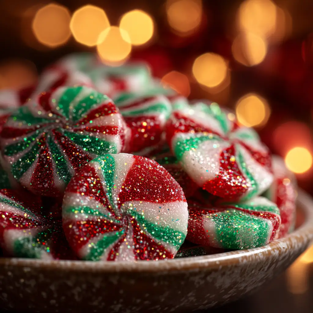 A batch of easy Christmas candy being prepared, with peppermint balls being dipped in melted chocolate.
