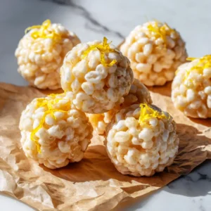 Close-up of lemon marshmallow treats being mixed in a large pot, showing the gooey texture of the melted marshmallows and cereal.