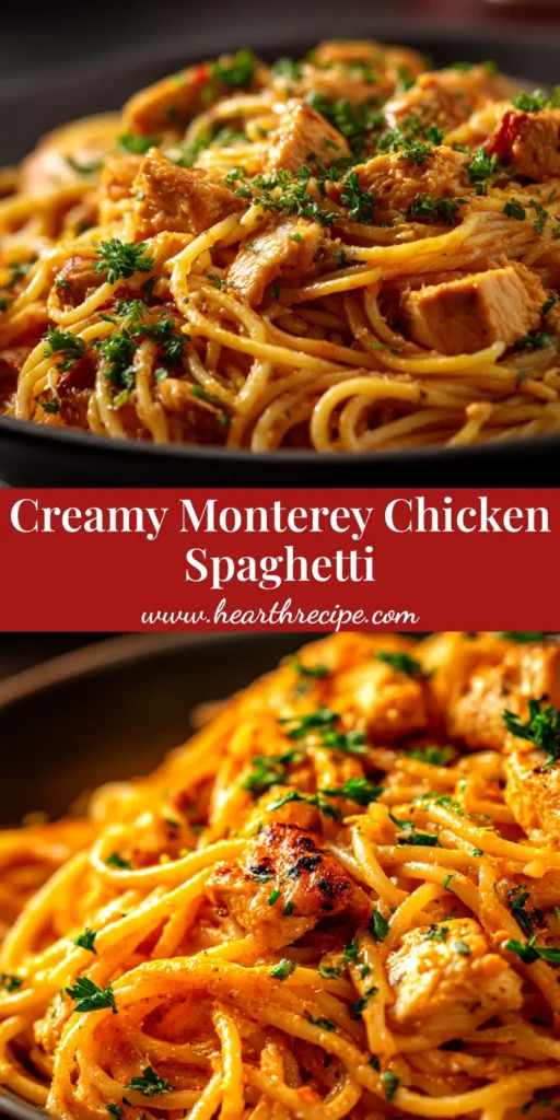 A delicious bowl of creamy Monterey Chicken Spaghetti garnished with fresh cilantro, ready to be served. A perfect weeknight dinner idea.