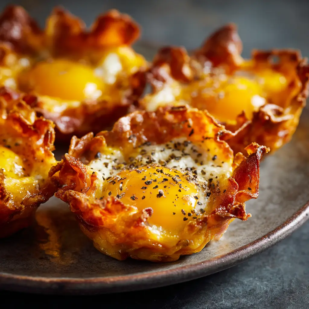 Multiple muffin tin eggs with ham, ready to be served. A great example of a make-ahead breakfast.