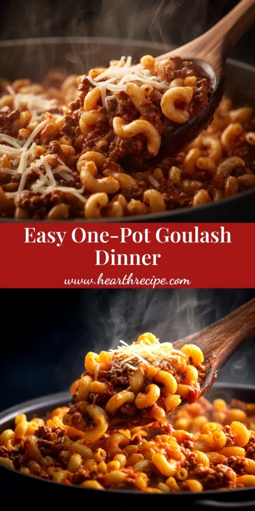 A delicious and easy one-pot goulash recipe in a white bowl, garnished with fresh parsley. The perfect hearty weeknight dinner.