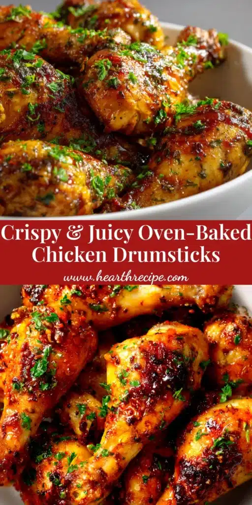 A close-up shot of crispy oven-baked chicken drumsticks arranged on a platter, ready to be served. The perfect easy dinner recipe.