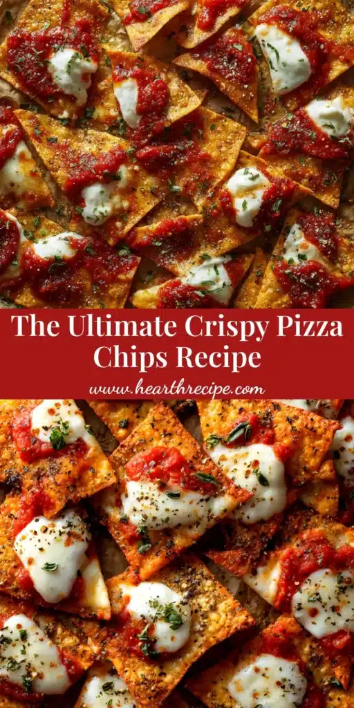 An overhead shot of a shareable platter of crispy, homemade pizza chips made from tortillas and topped with cheese and pepperoni. This easy Pizza Chips Recipe is the perfect party snack.