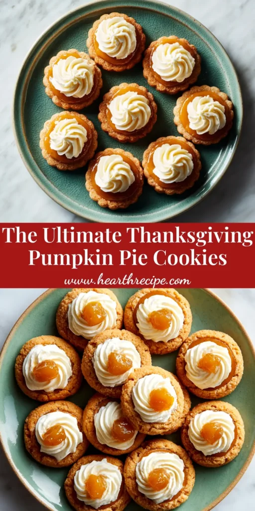 The ultimate pumpkin pie cookies with a cream cheese filling. A perfect soft and chewy fall dessert recipe to share on Pinterest.
