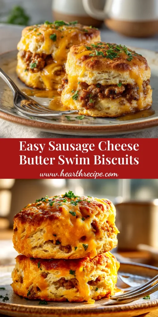 Sausage and Cheese Butter Swim Biscuits (The Easiest Recipe!) 4 A close-up overhead shot of golden-brown Sausage and Cheese Butter Swim Biscuits in a baking dish, ready to be served.
