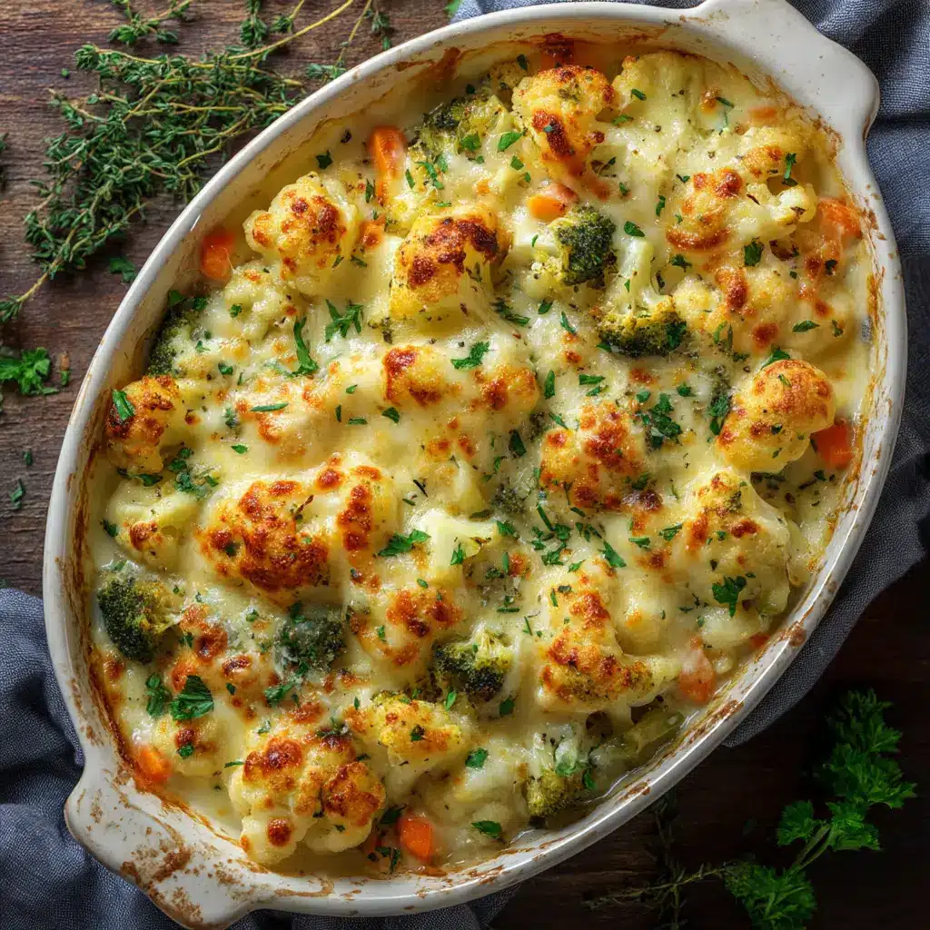A spoonful of the winter vegetable casserole being lifted from the baking dish, showcasing the cheesy, gooey texture of the sauce.