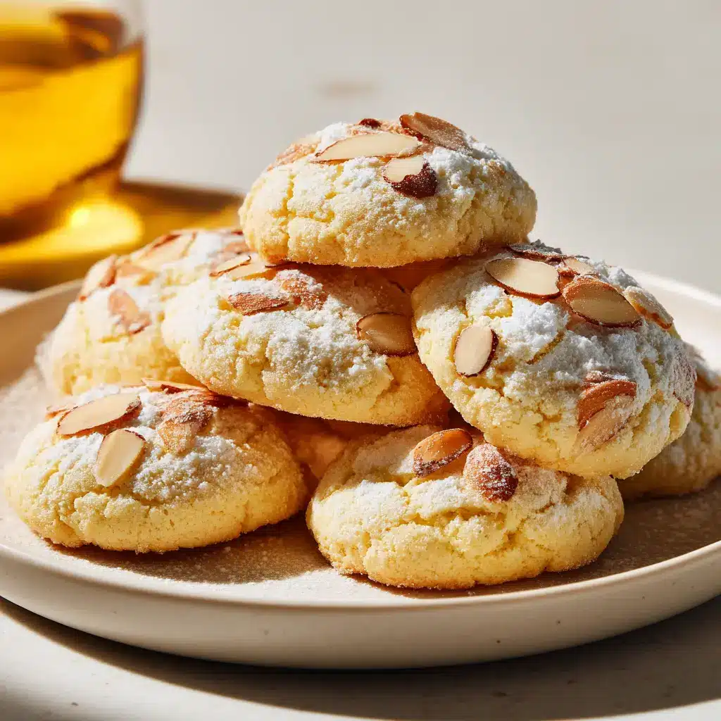 Home 6 A close-up of a stack of soft Italian ricotta cookies. The focus is on the light, cakey texture and the sweet almond topping.