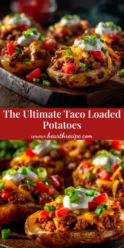Taco Loaded Baked Potatoes piled high with seasoned ground beef, melted cheese, sour cream, and fresh cilantro. An easy and delicious weeknight dinner recipe.
