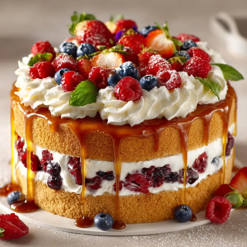 Berry Trifle Recipe (The Easiest & Most Delicious!) 1 A finished triple berry trifle with pound cake, ready to be served. The dessert is garnished with fresh mint.