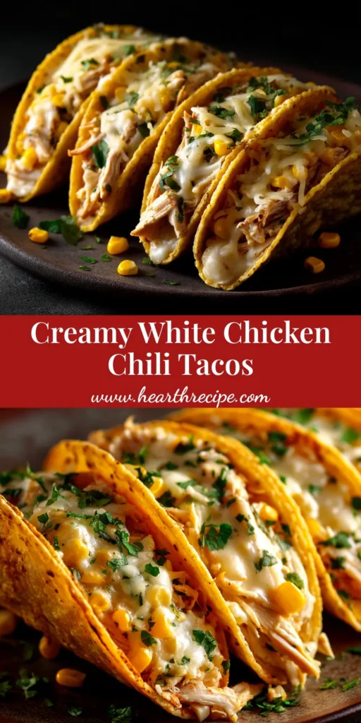 A platter of creamy White Chicken Chili Tacos, garnished with fresh cilantro and lime wedges. The ultimate easy weeknight dinner idea.
