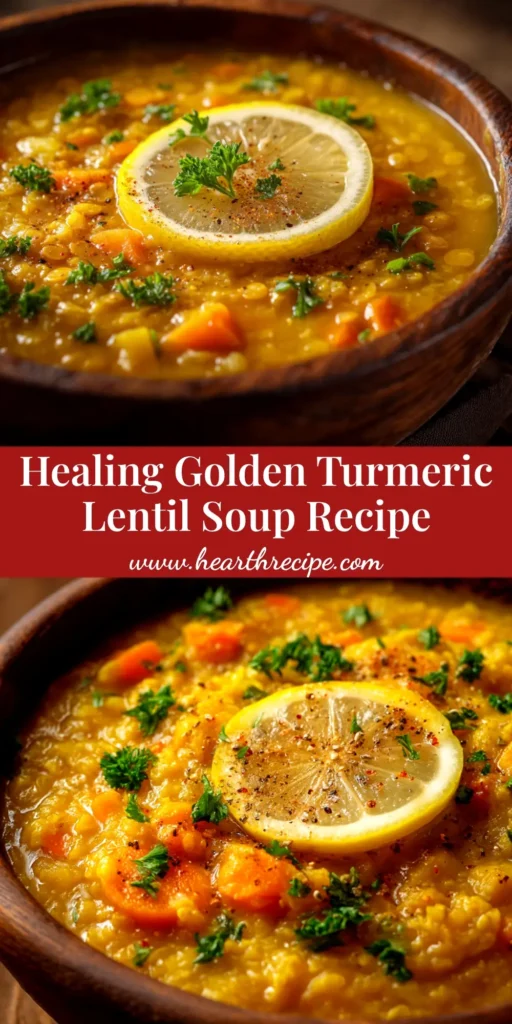A vibrant bowl of Anti-Inflammatory Lemon Lentil Soup, garnished with fresh parsley and a slice of lemon, ready to be pinned.