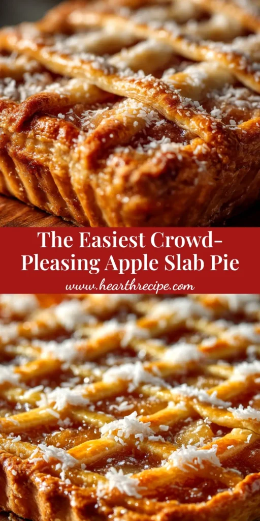 A delicious and easy Apple Slab Pie Recipe shown sliced in a rectangular sheet pan, ready to be served to a crowd. The crust is golden brown and flaky.