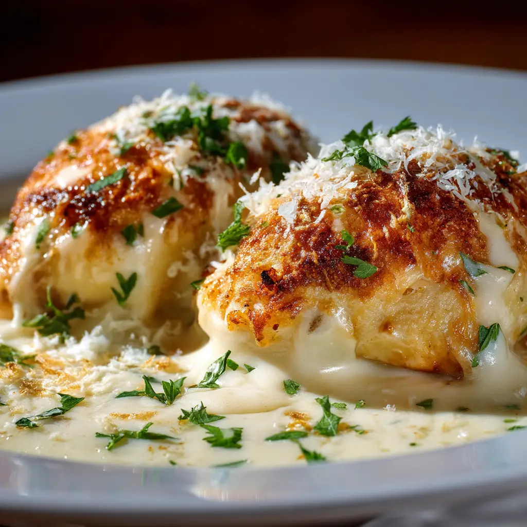 A detailed shot of the creamy chicken and cream cheese filling being placed onto crescent roll dough before baking.
