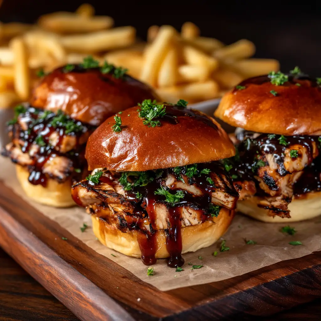 A close-up view of the honey chipotle shredded chicken filling being piled onto soft slider buns before baking.