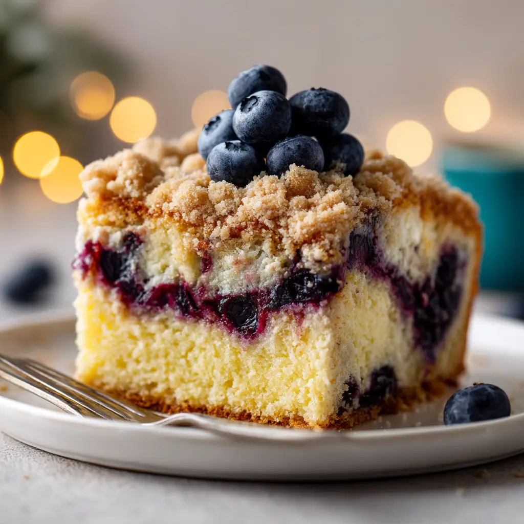 A view of the coffee cake batter in the baking pan, topped with a generous layer of cinnamon streusel before baking.