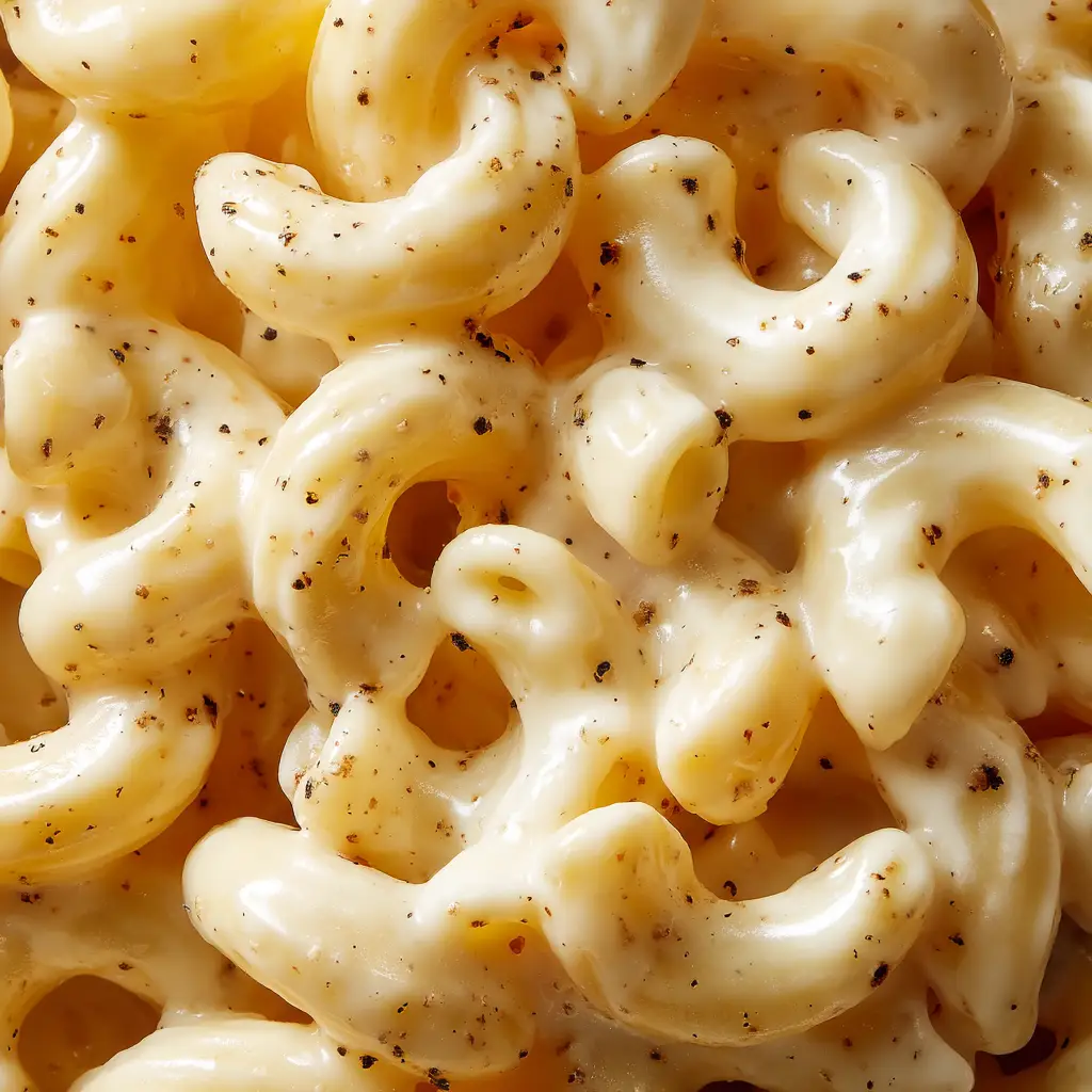A bowl of finished white cheddar mac and cheese, ready to eat, with a fork pulling up a cheesy strand of pasta.