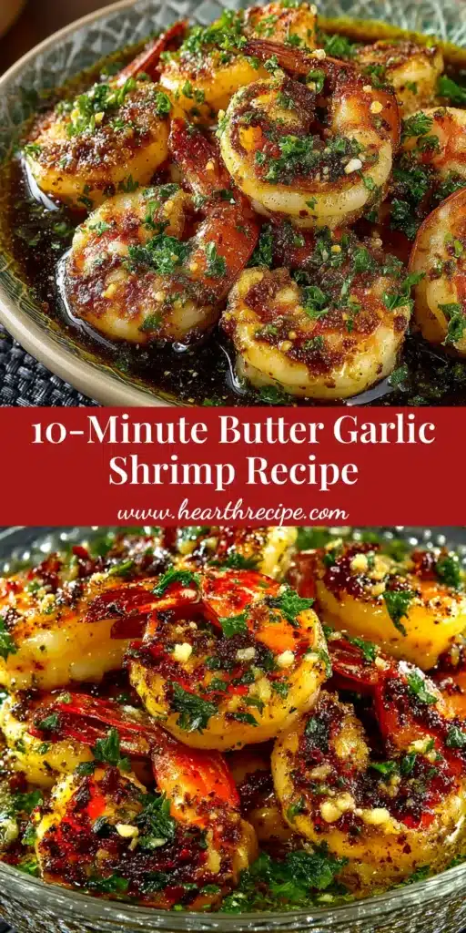 A top-down view of a skillet filled with delicious Butter Garlic Shrimp, garnished with fresh parsley and a slice of lemon, ready to be served.